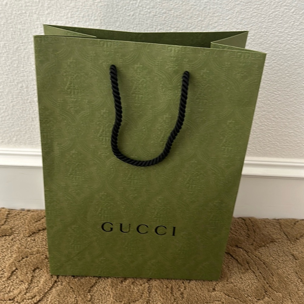 Authentic Gucci Green Brocade Print Textured Empty Shopping Gift Bag